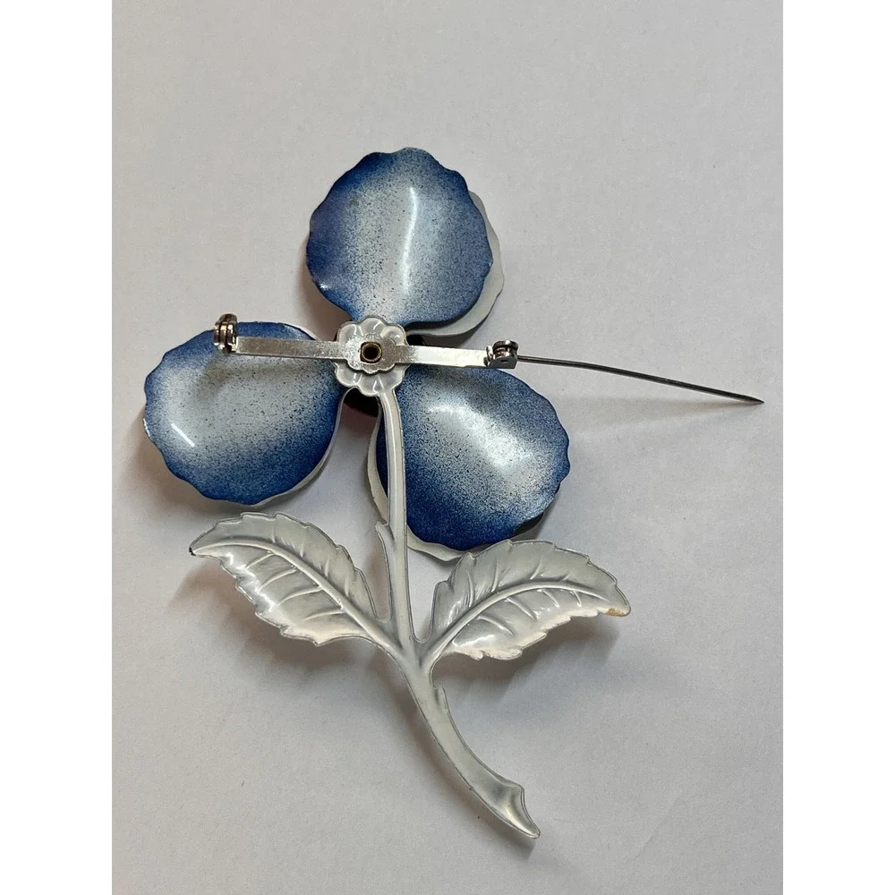 Vintage 60s Patriotic Floral‎ Red White Blue Enameled Pin 3.75